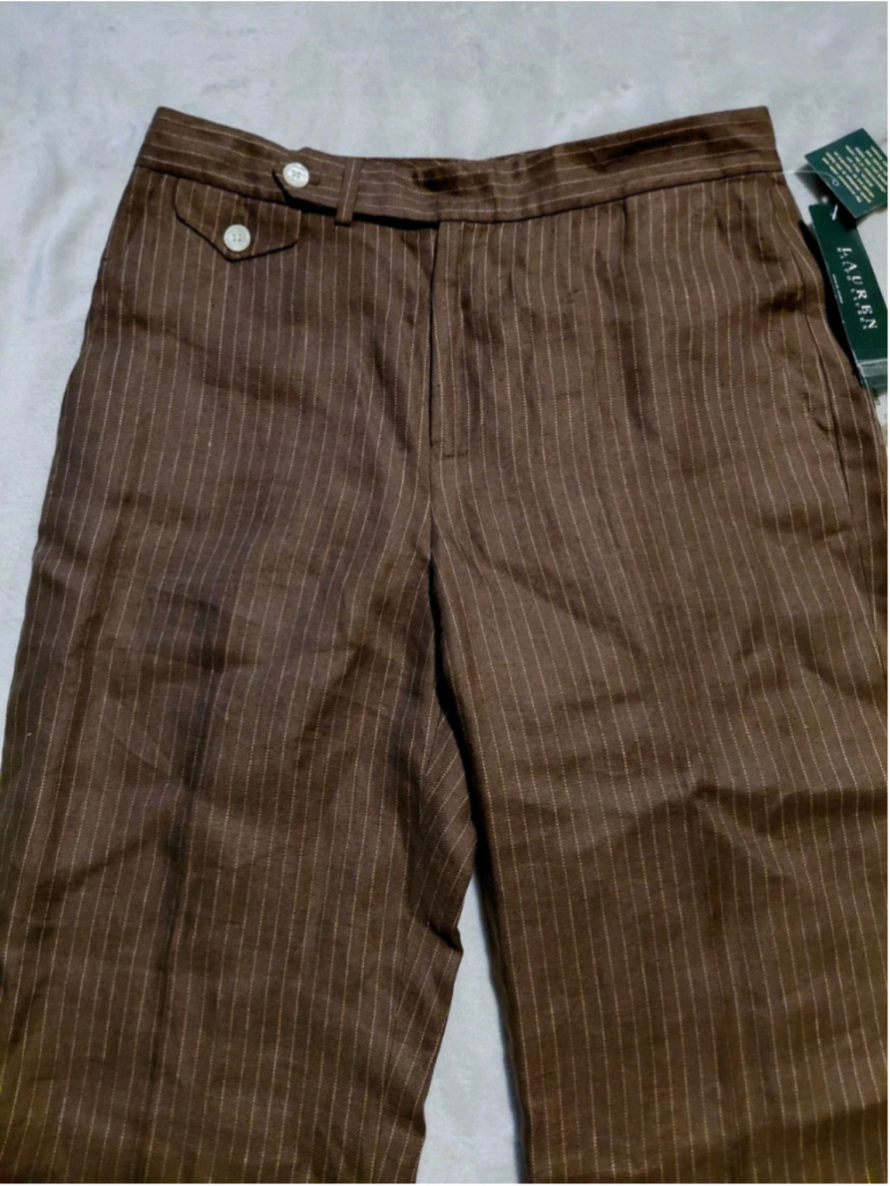 Lauren Ralph Lauren Classic Brown Pinstripes Linen Dress Pants Size 6 NWT - Picture 3 of 8